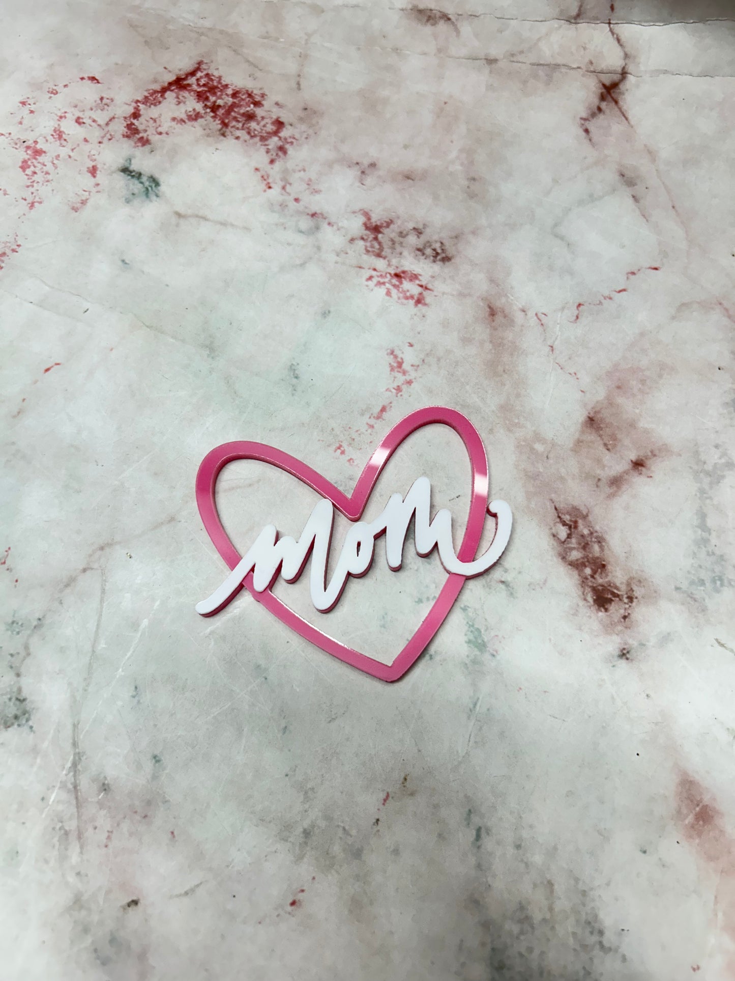 Happy Mothers Day Mom Pink and White Cutout Topper