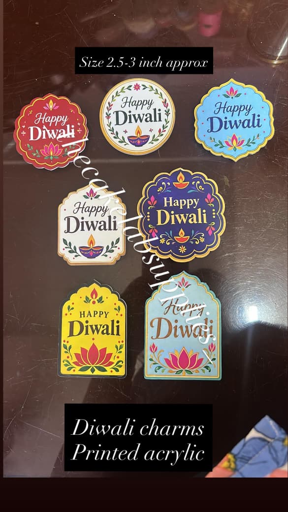 Diwali Topper Charms Printed Acrylic Tags(Pack of 10pcs)
