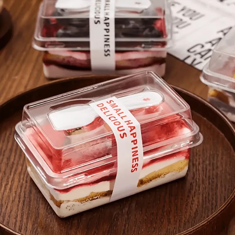 Rectangle Dessert Tub with Lid and Spoon (Pack of 10pcs)