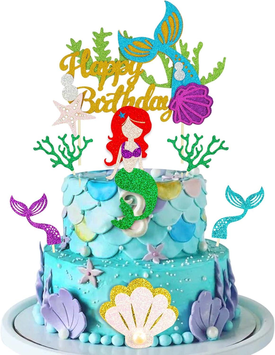 Mermaid Theme Cake Topper Blue