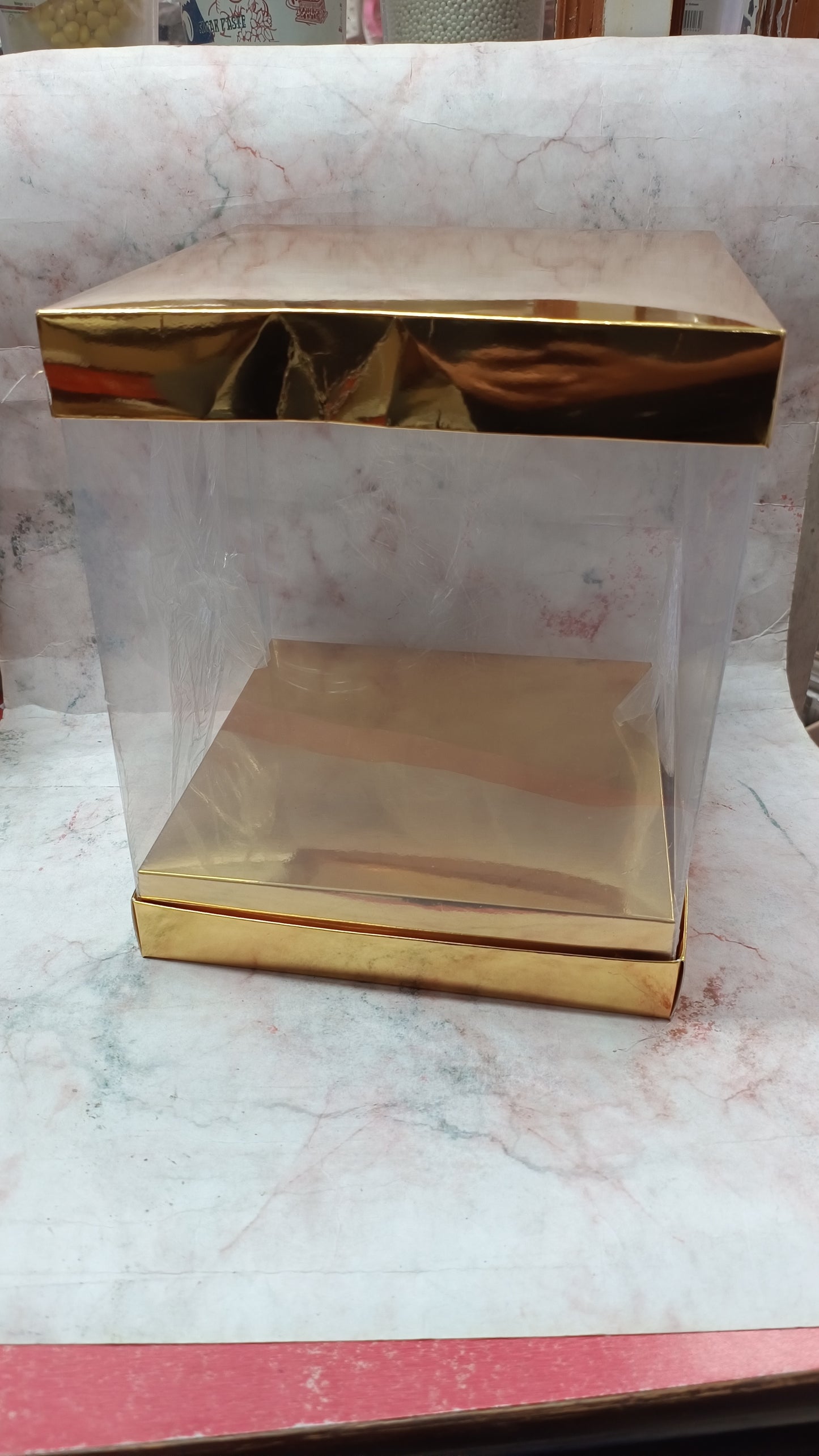 Transparent Cake Box - Golden 10inch