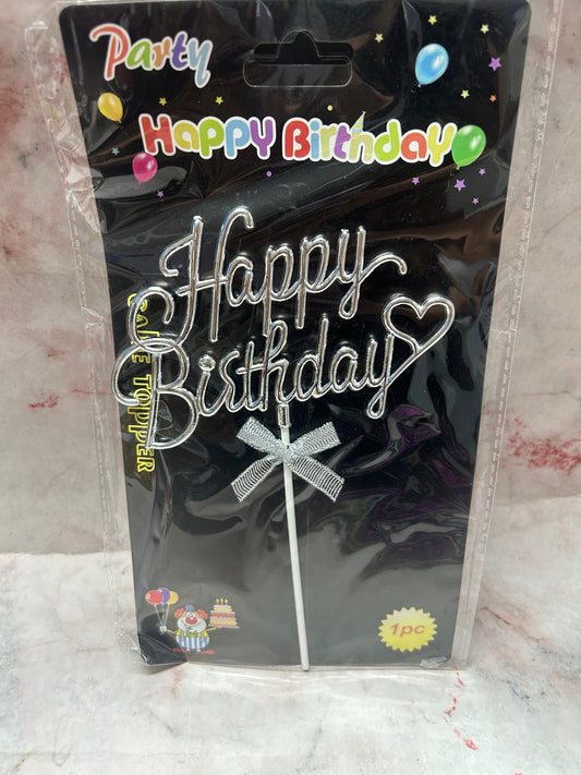 Silver Happy Birthday Balloon Foil Cake Topper