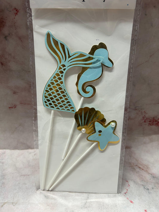 Mermaid Theme Cake Topper Blue