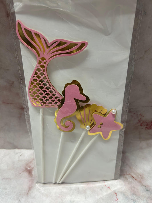 Mermaid Theme Cake Topper Pink