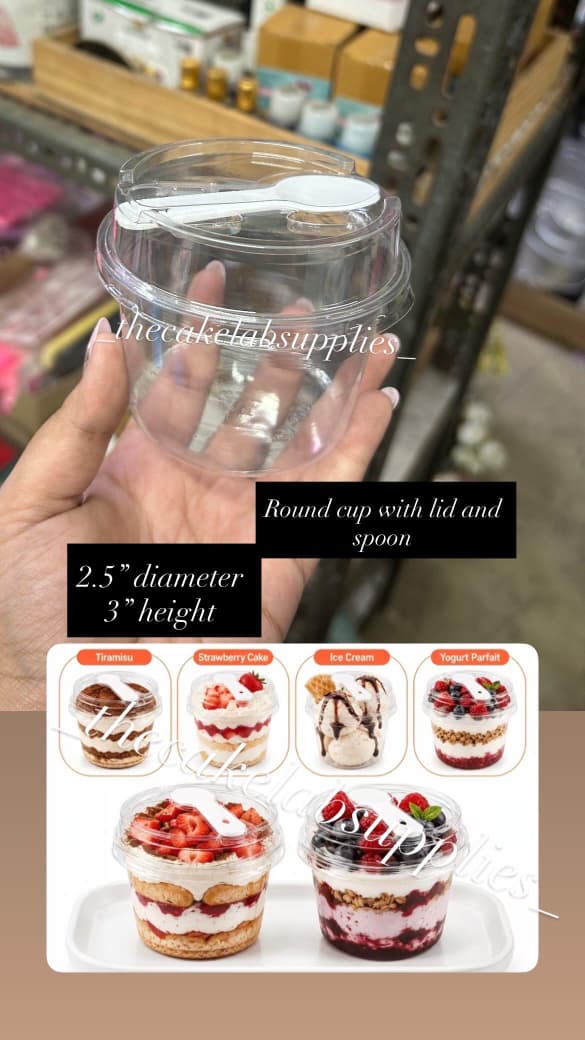 Round Dessert Tub with Lid and Spoon (Pack of 10pcs)