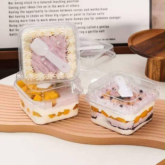 Square Dessert Tub with Lid and Spoon (Pack of 10pcs)